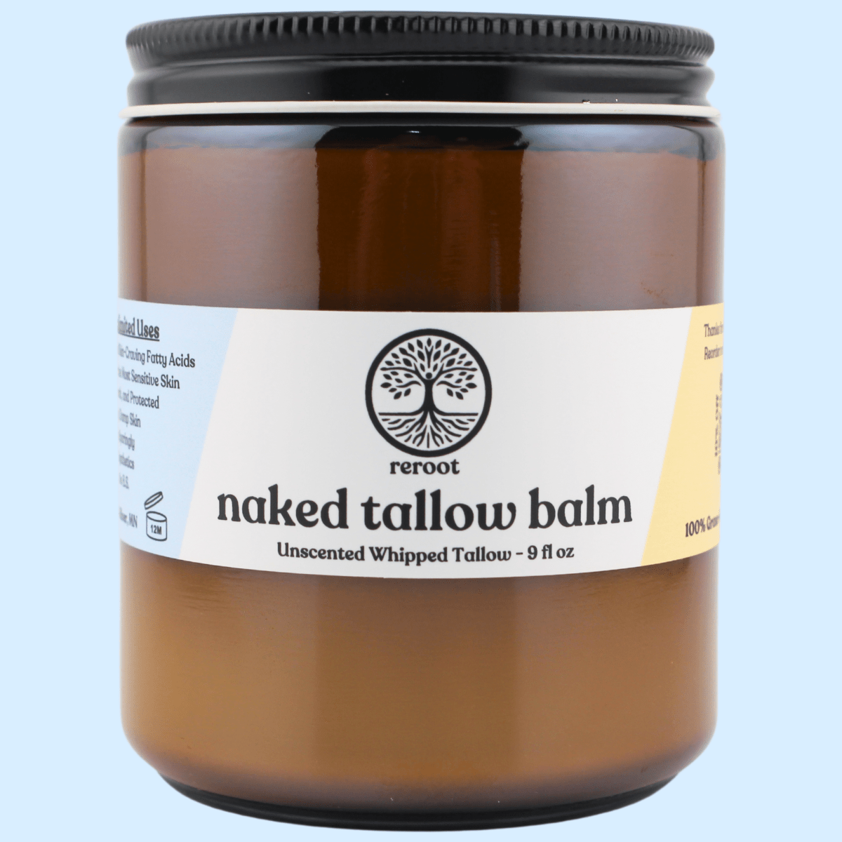 Naked Tallow Balm - 9oz Unscented - Reroot Organics